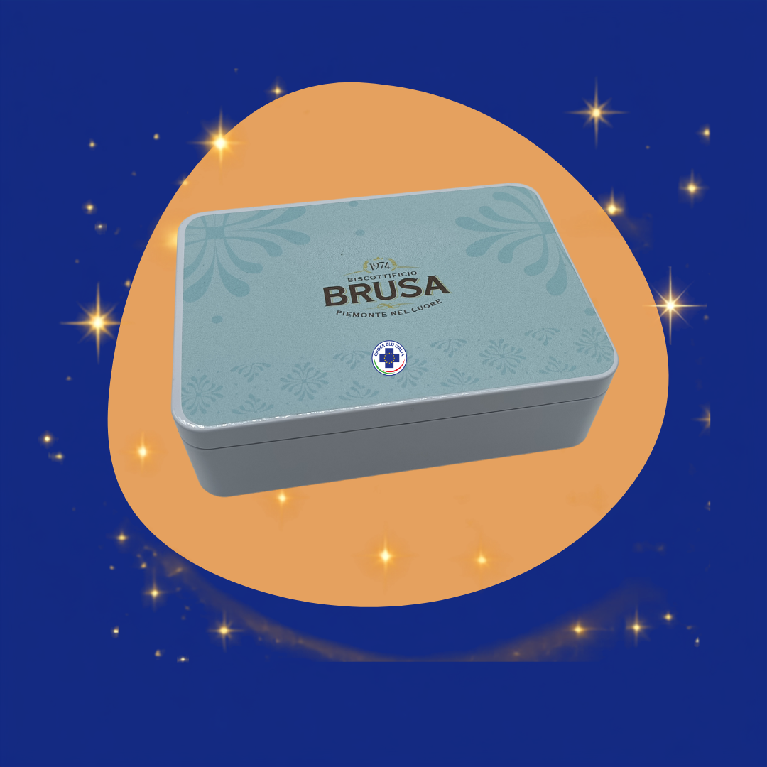 Regali solidali Croce Blu Italia scatola latta baci di dama